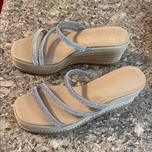 Copper Key Women's Tan and Silver Wedge Sandals